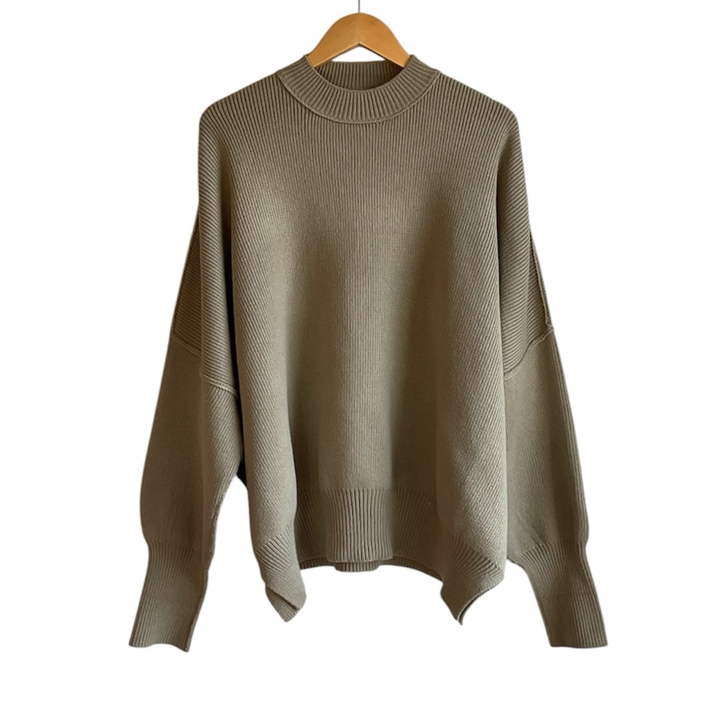 Free People Oversized Knit Sweater in Olive Green